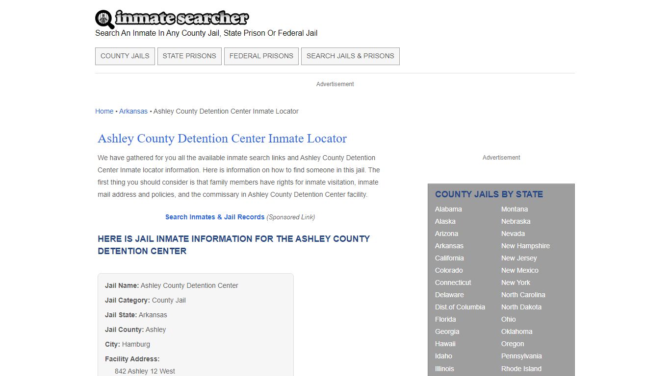 Ashley County Detention Center Inmate Locator - Inmate Searcher