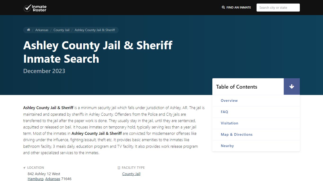 Inmate Search | Ashley County Jail & Sheriff - Hamburg, AR